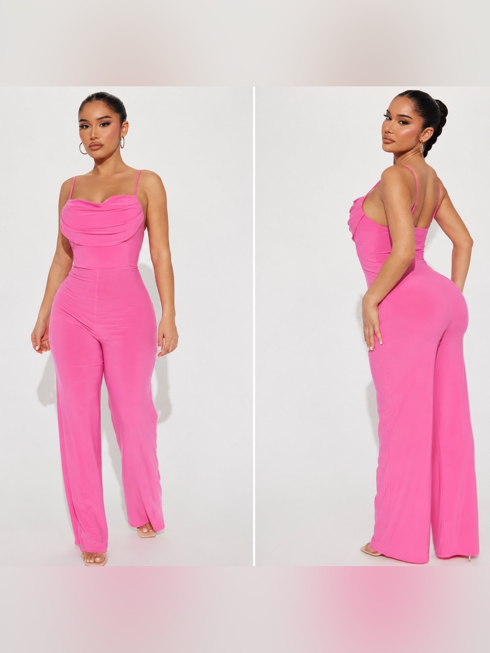 Fashion Nova Vibrant Hot Pink Cowl-Neck Jumpsuit